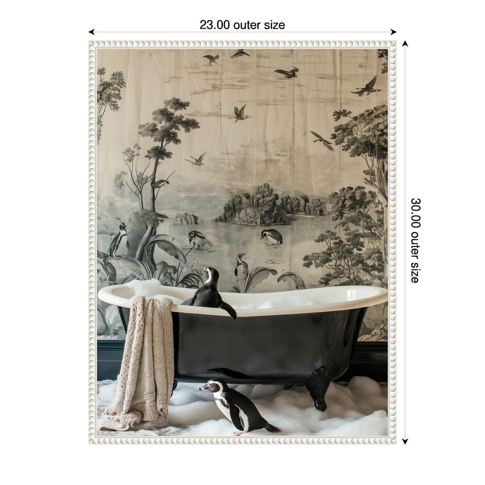 Penguins Dreamy Bath Time by Niky Rahner Framed Canvas Wall Art