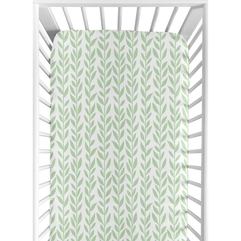 Sweet Jojo Designs Green and White Leaf Floral Collection Girl Fitted Crib Sheet - Boho Farmhouse Sunflower Collection