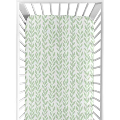 Sweet Jojo Designs Green and White Leaf Floral Collection Girl Fitted Crib Sheet - Boho Farmhouse Sunflower Collection