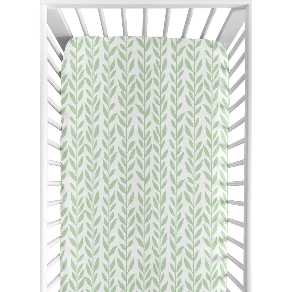 Sweet Jojo Designs Green and White Leaf Floral Collection Girl Fitted Crib Sheet - Boho Farmhouse Sunflower Collection