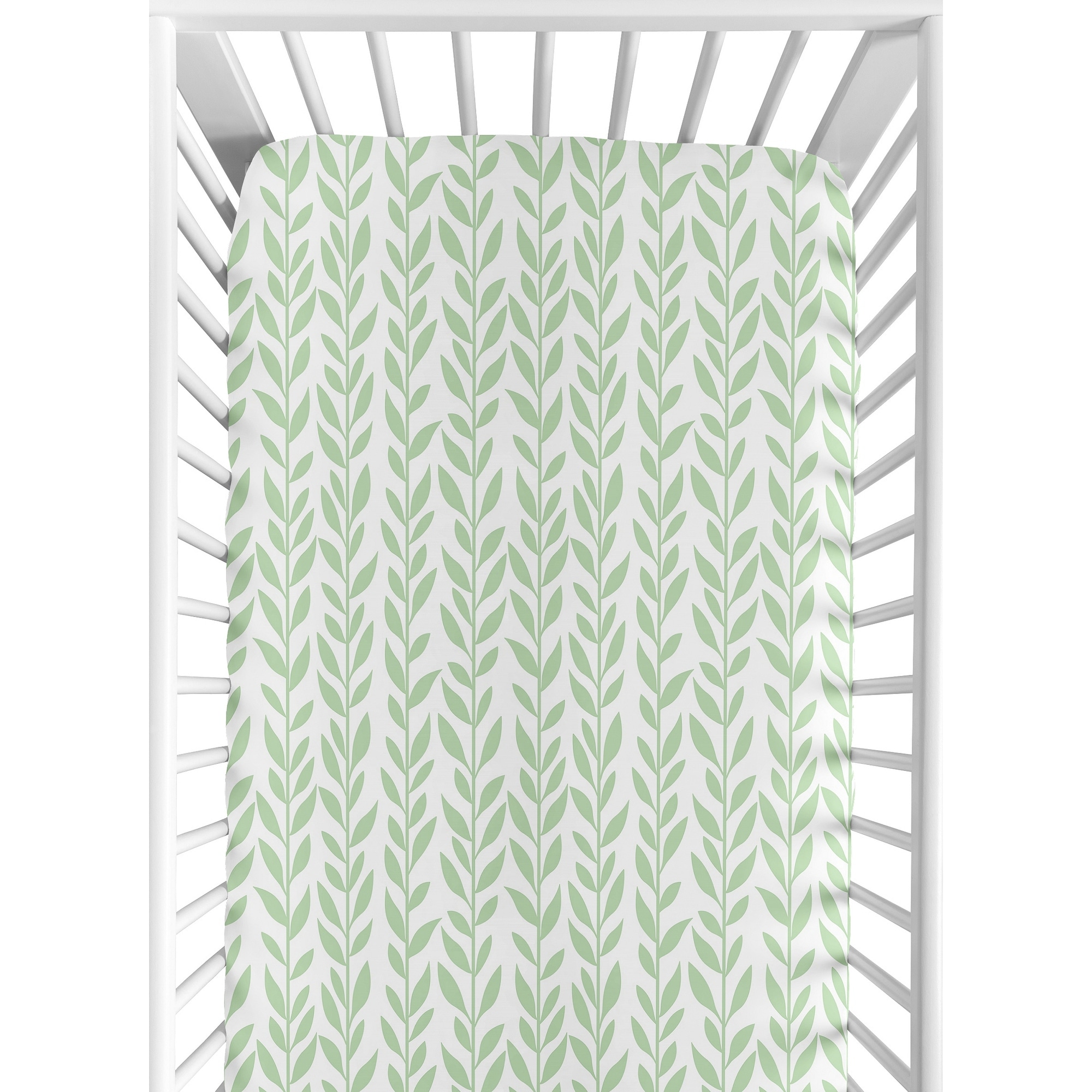 Sweet Jojo Designs Green and White Leaf Floral Collection Girl Fitted Crib Sheet - Boho Farmhouse Sunflower Collection