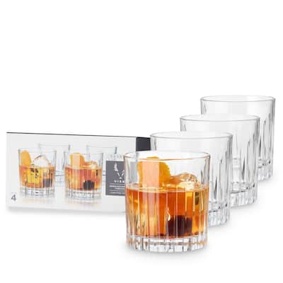 Viski D.O.F. Tumblers, 4 Lead-Free Crystal Lowball Cocktail Glasses, European Made Glassware, Set of 4, 12 Ounces