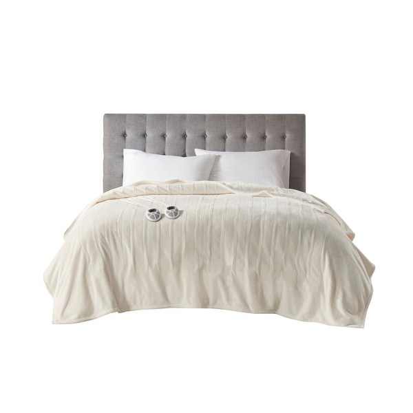 HEATED BLANKET ホワイト Sunbeam Cream Nordic Velvet Electric Heated Blanket Twin