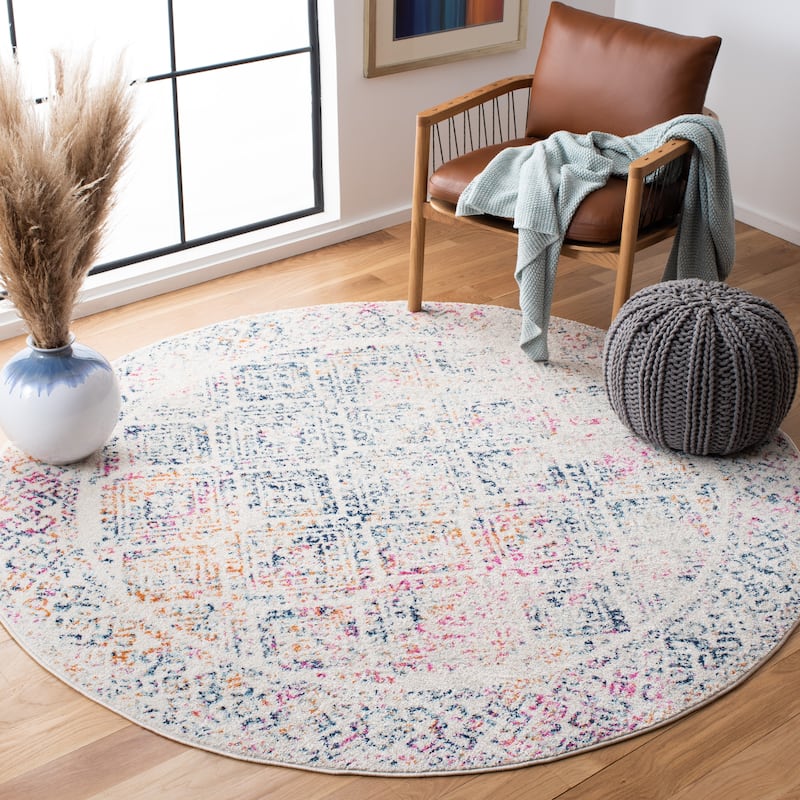 SAFAVIEH Tulum Yolonda Rustic Moroccan Boho Rug - 6'7" Round - Ivory/Dark Blue - Round