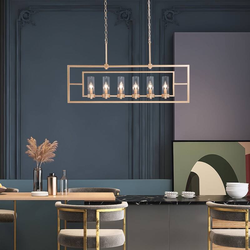 Modern Glam 6-light Linear Kitchen Lights Black Gold Glass Candle Chandelier