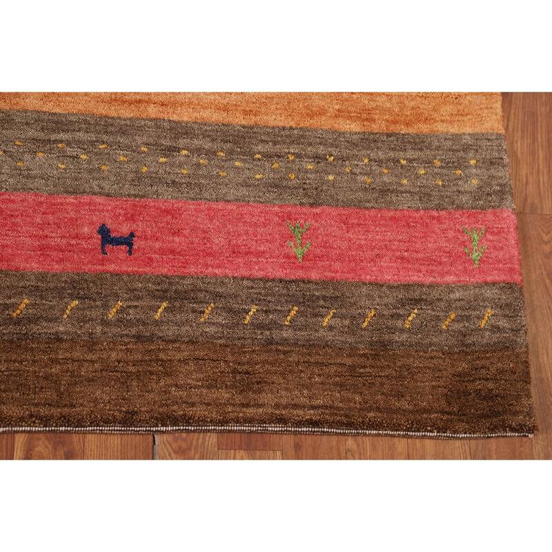 Little Animals Striped Gabbeh Indian Area Rug Hand-Knotted Wool Carpet - 5'3"x 7'10"