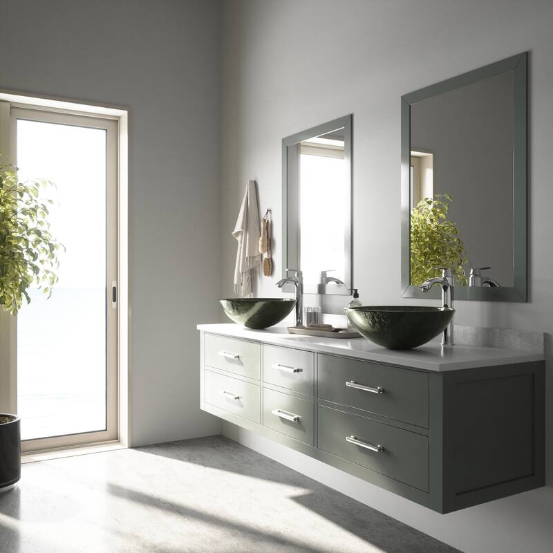 VIGO Giovanni 17"L x 17"W Glass Vessel Sink and Linus 12"H Faucet Set