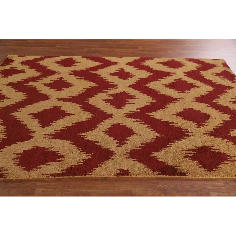 Hand Knotted Oriental 100% Wool Carpet Modern All-Over Yellow & Gold Gabbeh Area Rug - 7' 11'' X 5' 1''