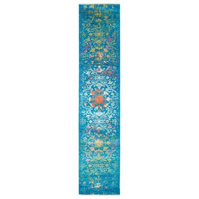 ECARPETGALLERY Hand-knotted Heritage Turquoise Silk, Wool Rug - 2' 7" x 11' 8"