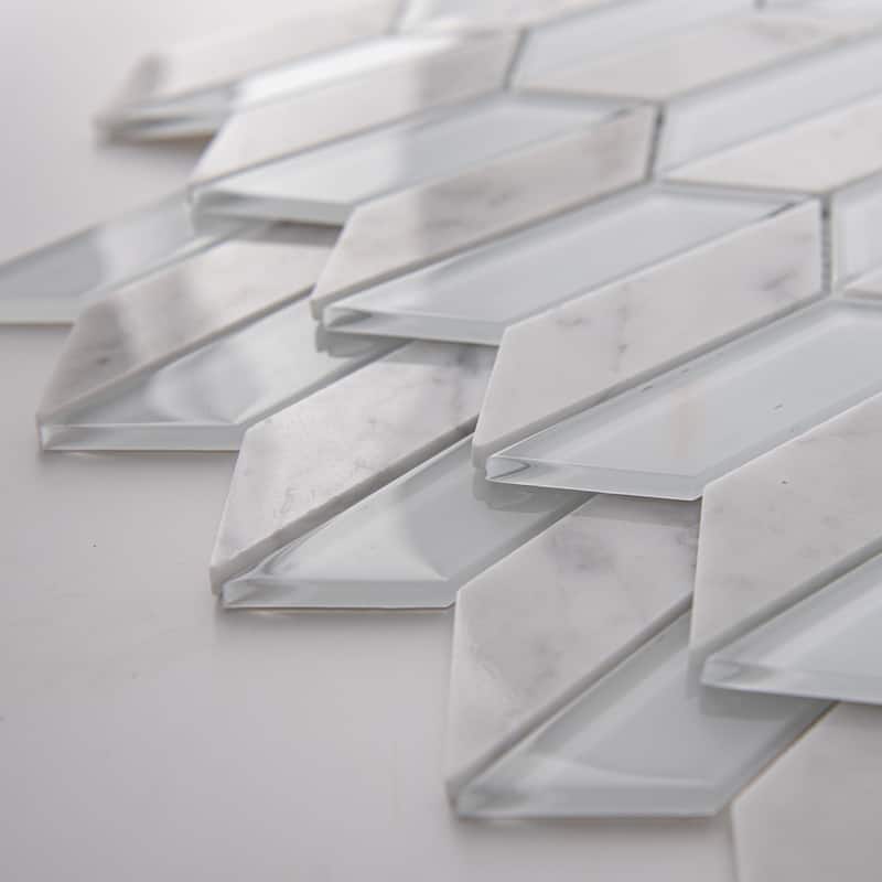 Art3d 11.8''x11.2'' Herringbone Glass Mosaic Wall Tile in White,Pack of 5 - White