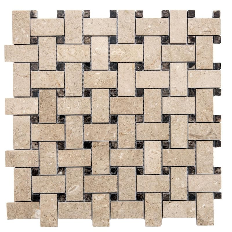 Santorini Basketweave 0.44x0.88 Marble Mosaic Tile - Floor, Wall, Backsplash - 4 x 4 Sample - Taupe