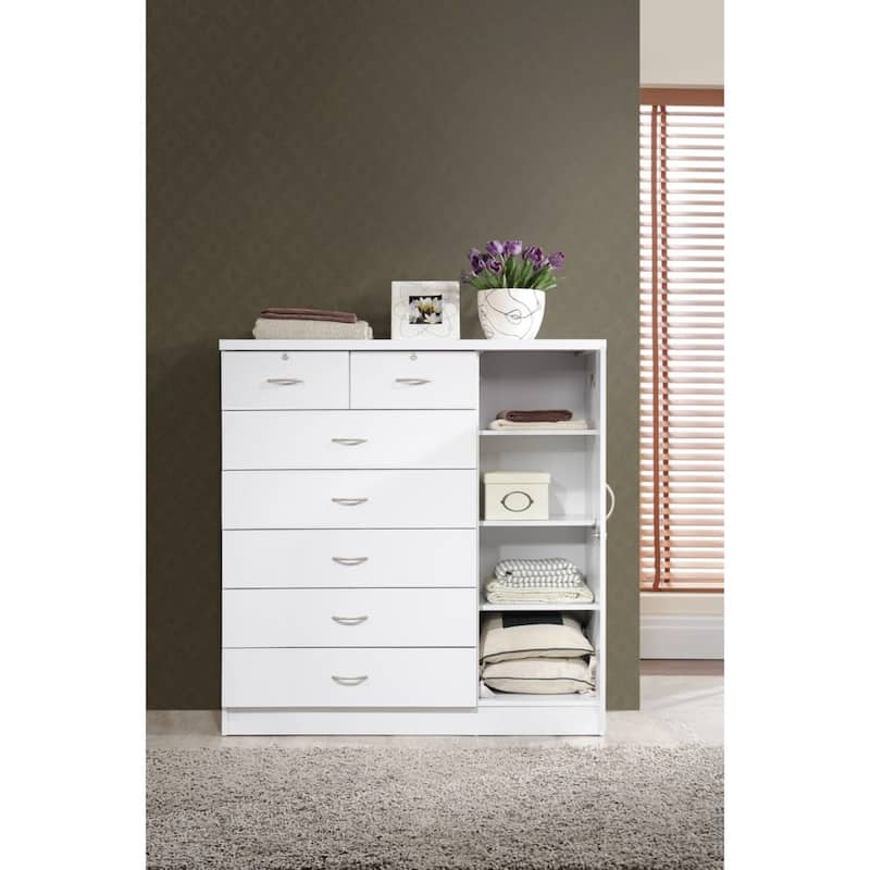 48.25" White Rectangular 7-Drawer Chest with Locks and Door