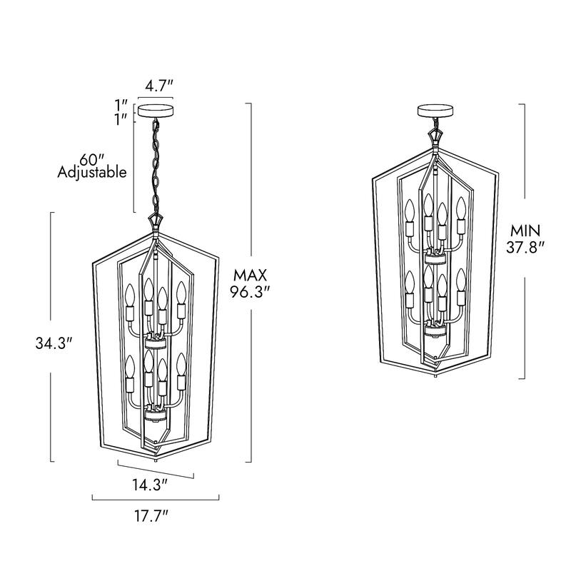 Modern 8-Light Geometric Chandelier Black Copper Lantern Pendant for Kitchen Dining Room - 17.7 " × 14.3 " × 34.3 "