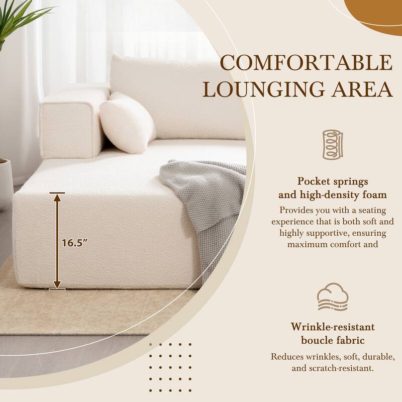 Modular Sectional Sofa with Side Table, Upholstered Cloud Sofa with L-Shaped Chaise Lounge, Full-Compressed Deep Seat Sofa