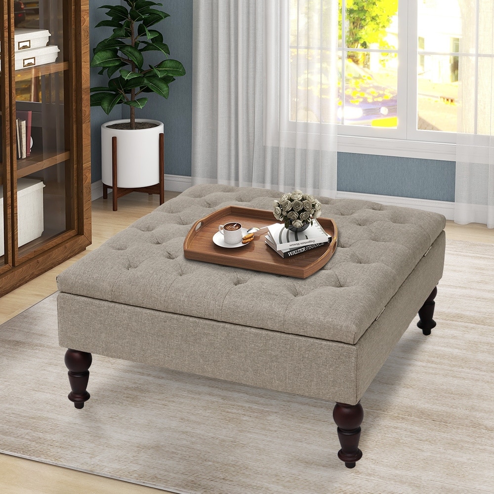 Maypex 35-inch Traditional Tufted Square Storage Ottoman