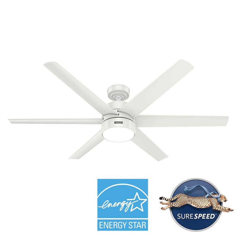 Hunter 60" Solaria Outdoor Ceiling Fan w/ LED Light, Wall Control, Damp-Rated - Windmill, Industrial, Contemporary - ENERGY STAR