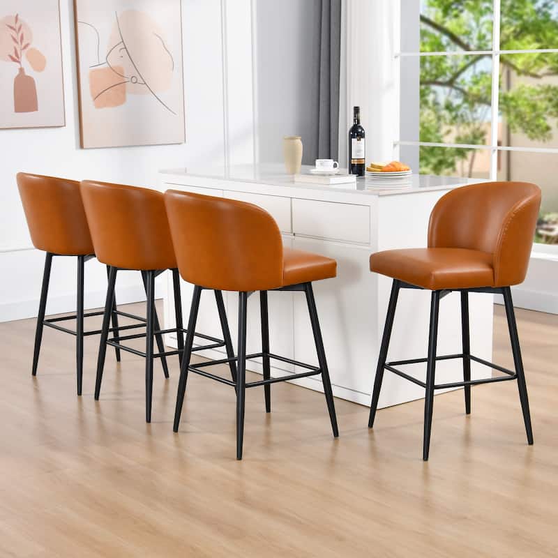 Modern 27" Counter Height Swivel Barstool with Faux Leather Upholstered - Set of 4 - Brown