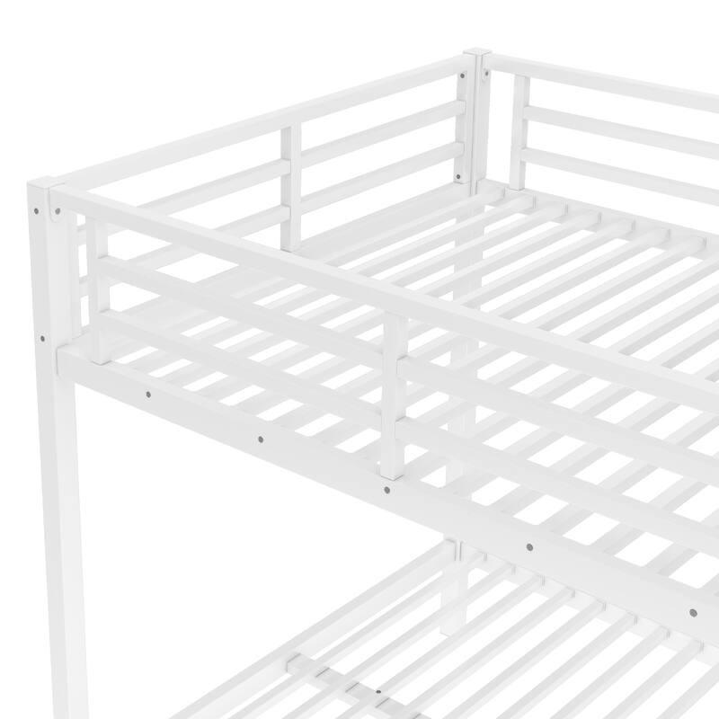 Roomfitters Metal Twin/Full Bunk Bed Frame with Ladder & Safety Rail, Heavy-Duty Space-Saving Design, White