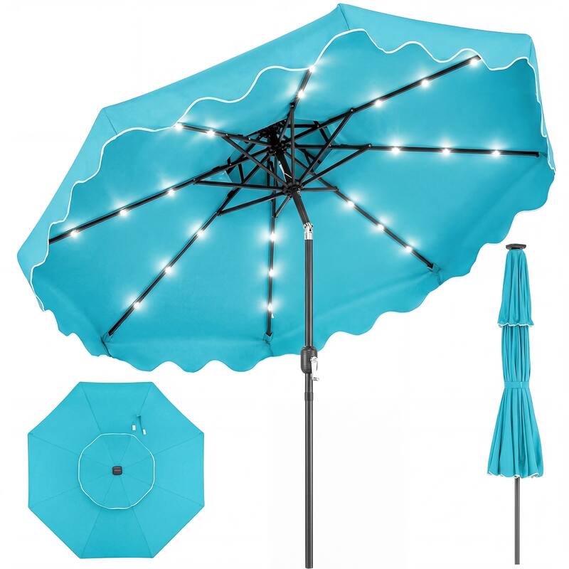 Gymax 9 FT Solar LED Patio Umbrella Push-Button Tilt & Crank 24 LED - Turquoise