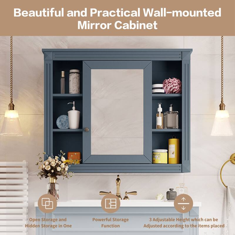 35'' x 28'' Wall Mounted Bathroom Storage Cabinet - Blue