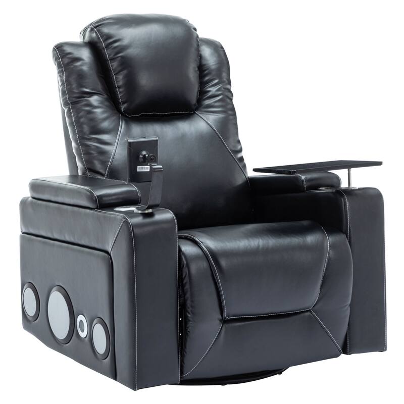 270 Degree Swivel PU Leather Power Recliner Individual Seat Home Theater Recliner with Surround Sound， Removable Tray Table