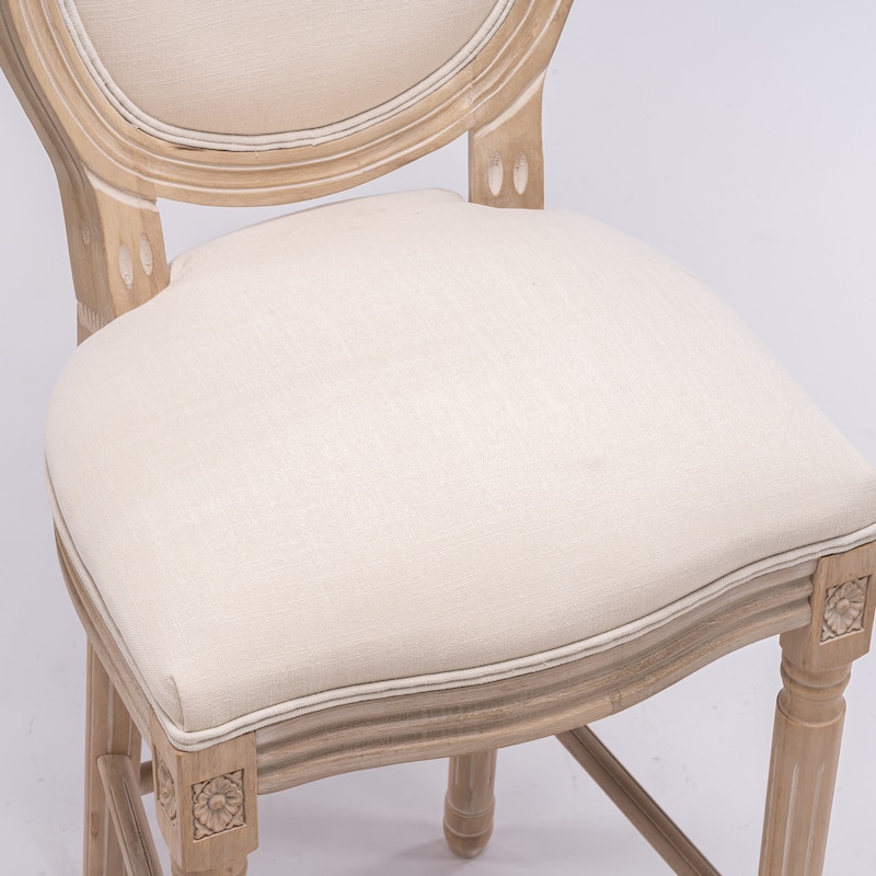 French Country Wooden Barstools With Upholstered Seating,Beige and Natural,Set of 2