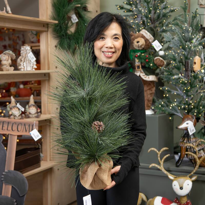 24 in. Shimmering Long Needle Pinecone Tree with Burlap Base - 24 in