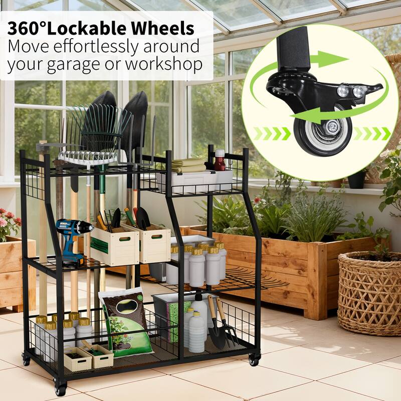 Garden Tool Organizer Stand Organization Yard Tool Racks with wheels