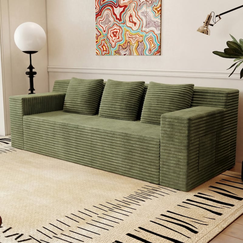 71" Corduroy Fabric 3-Seater Sectional Sofa, No Assembly Required