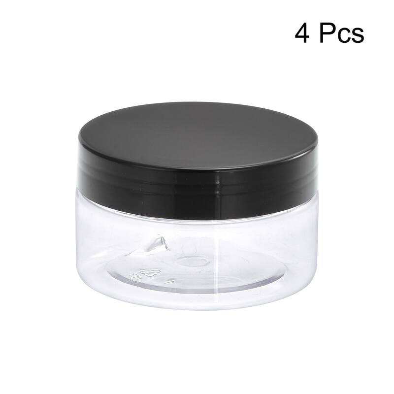 Round Plastic Jars with Black Screw Top Lid, 4Pcs