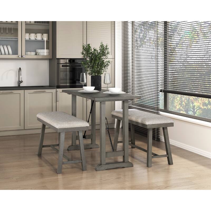 Anab Counter Height Bench, Foam Cushioned Polyester, Gray Wood