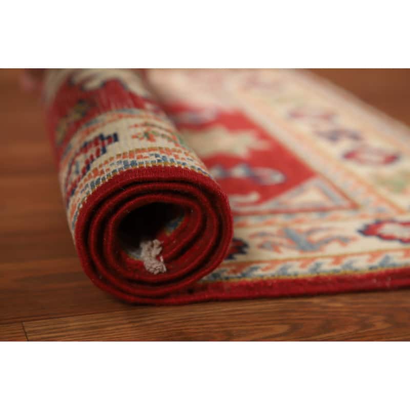 Red Traditional Kazak Oriental Foyer Rug Hand-Knotted Wool Carpet - 2'0"x 3'0" - 2'0"x 3'0" - Red