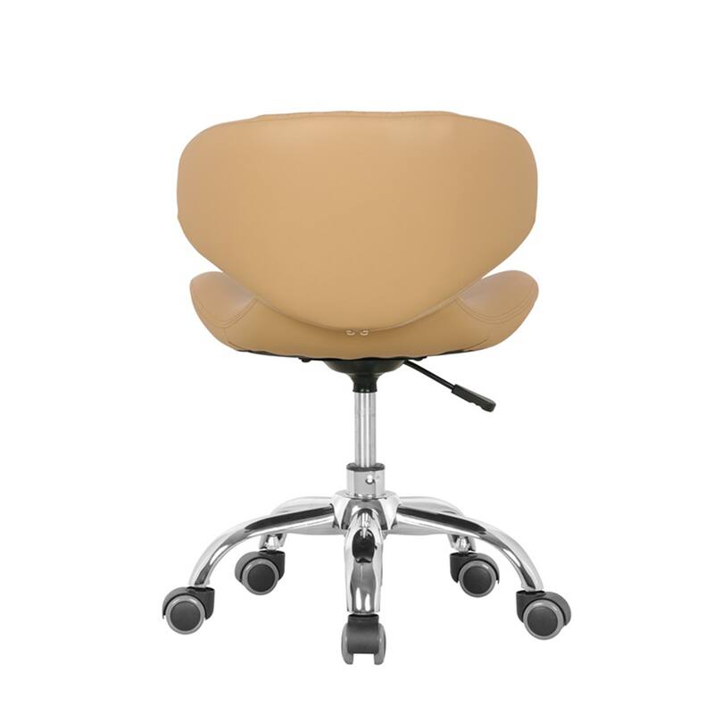 Set of 2 Hugo Short Stool Adjustable 13" to 15" Low Rolling Chair with Backrest, Cream - N/A