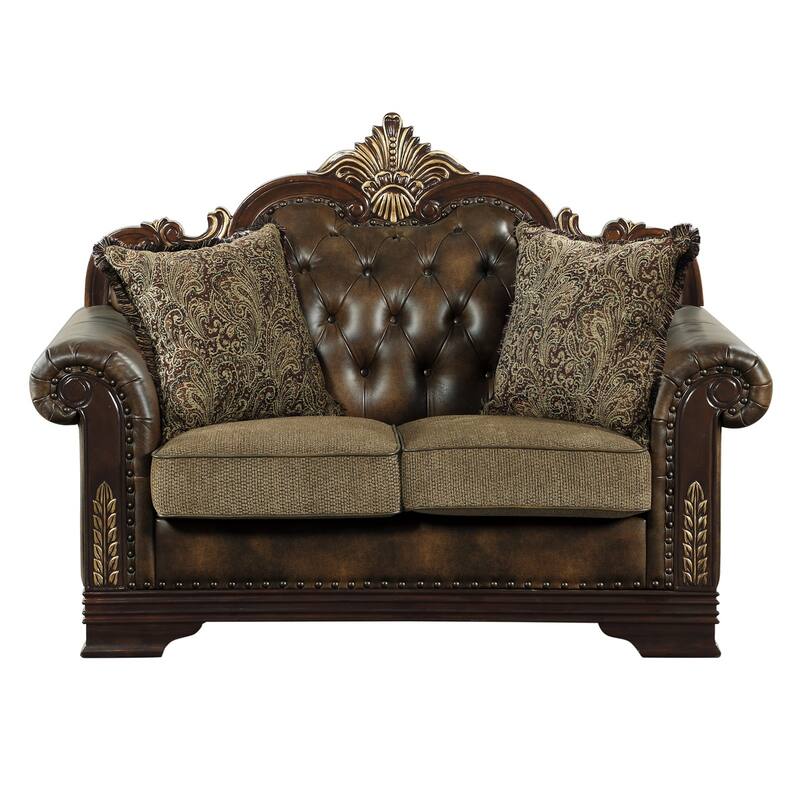 Nanette Brown Faux Leather Love Seat