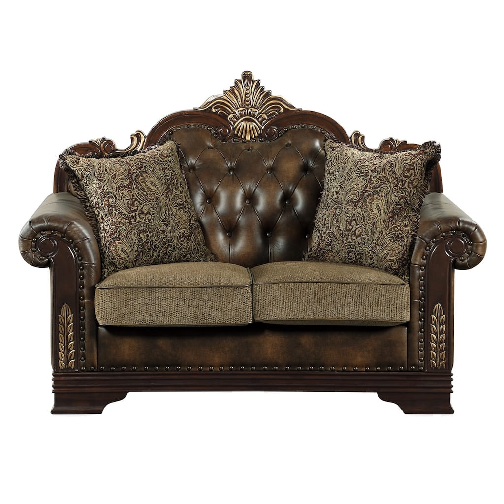 Nanette Brown Faux Leather Love Seat