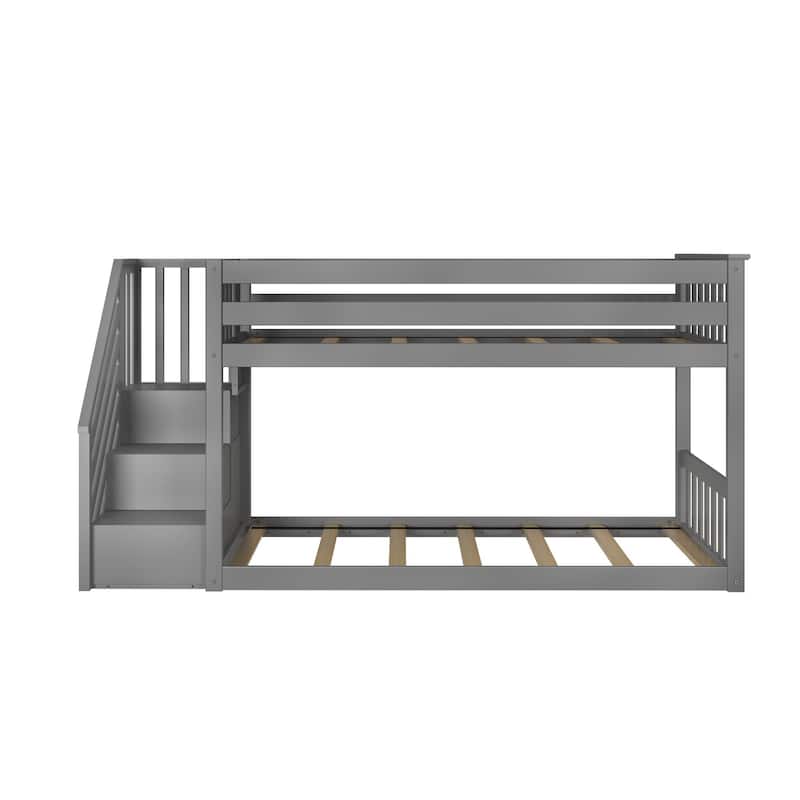 Max and Lily Twin over Twin Low Bunk Bed with Staircase