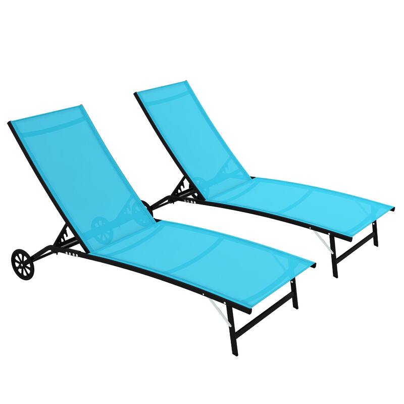 Outsunny Patio Chaise Lounge Chair Set of 2, 2 Piece Outdoor Recliner with Wheels, 5 Level Adjustable Backrest
