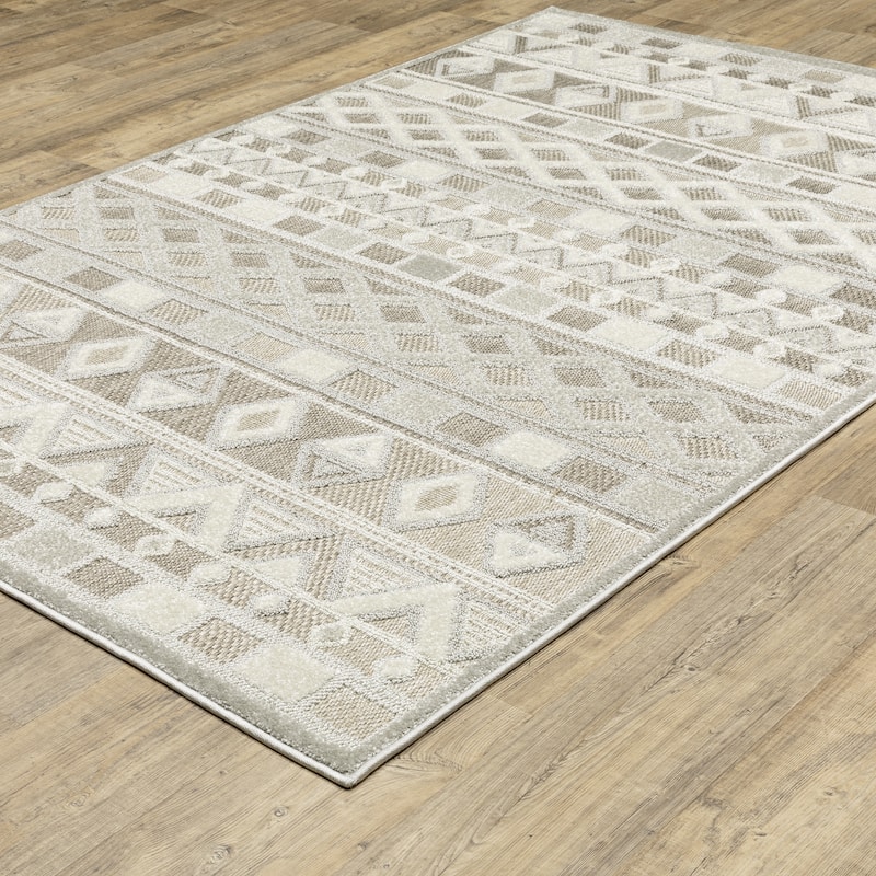 Style Haven Thassos Global Geometric Beige/ Grey Mixed Pile Area Rug