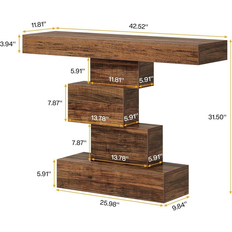 Brown Farmhouse Console Table 47 Inch E1 Particle Board Entryway Sofa Accent Table with Geometric Base