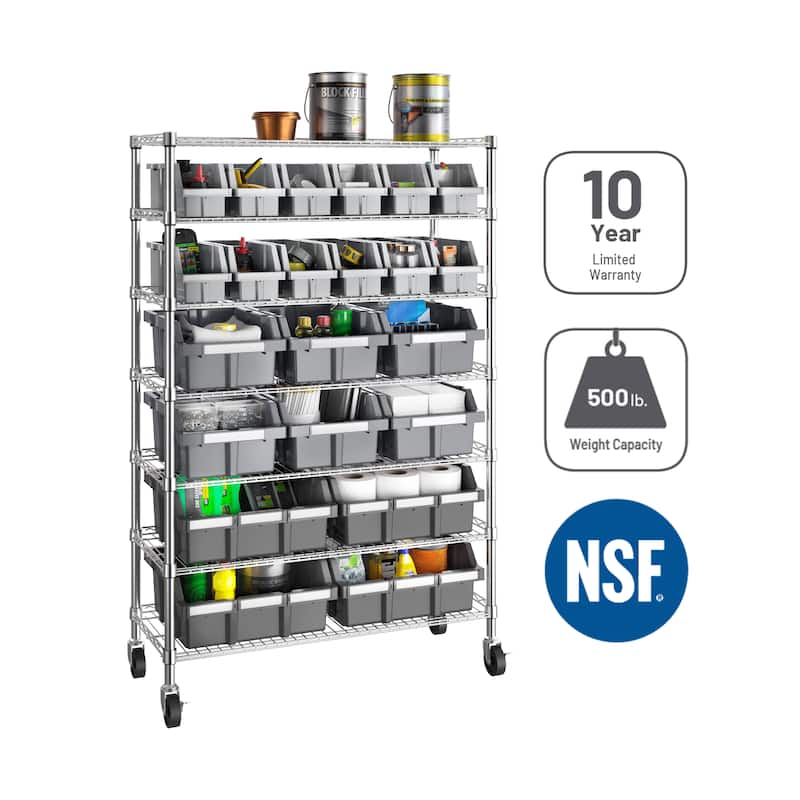 Seville Classics Platinum Commercial 7-Tier NSF 22-Bin Rack Storage System - Grey 22 Bins