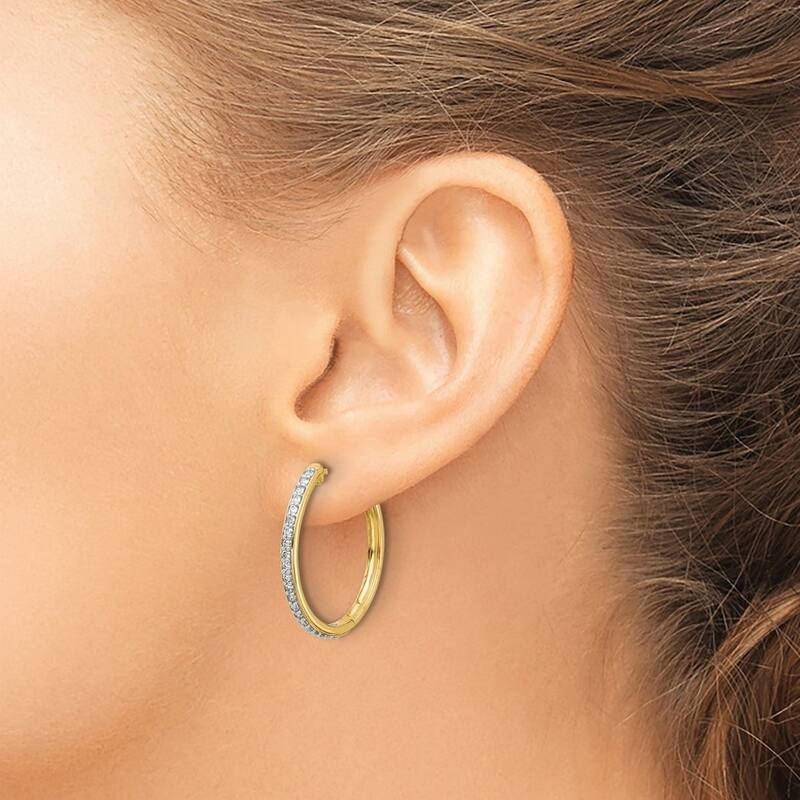 Curata 14k Yellow Gold Diamond Hoop Earrings - 26x25mm Wide 2mm Thick