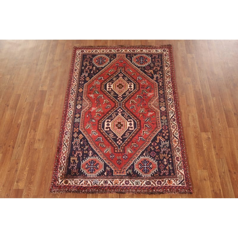 Tribal Red Shiraz Persian Vintage Area Rug Hand-knotted Wool Carpet - 3'8"x 5'5"