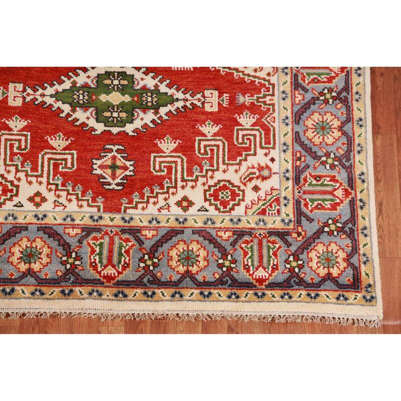 Hand Knotted Oriental 100% Wool Carpet Traditional Geometric Red Viss Area Rug - 9' 0'' X 6' 0''