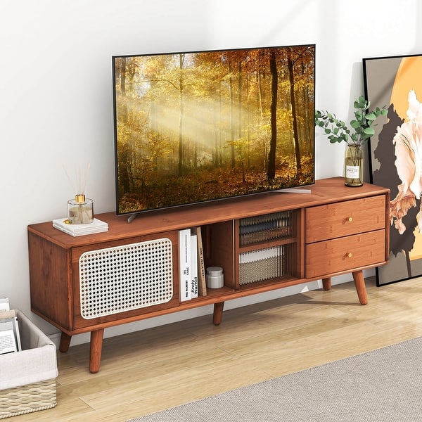 Bamboo TV Stand Console Table with PE Rattan Door & 2 Drawers - On Sale -  Bed Bath & Beyond - 39192876