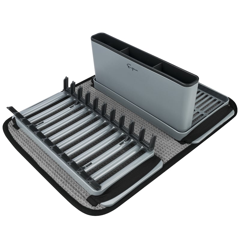 Outdoor Camping Gear Countertop Dish Rack Set with Sponge Drying Mat