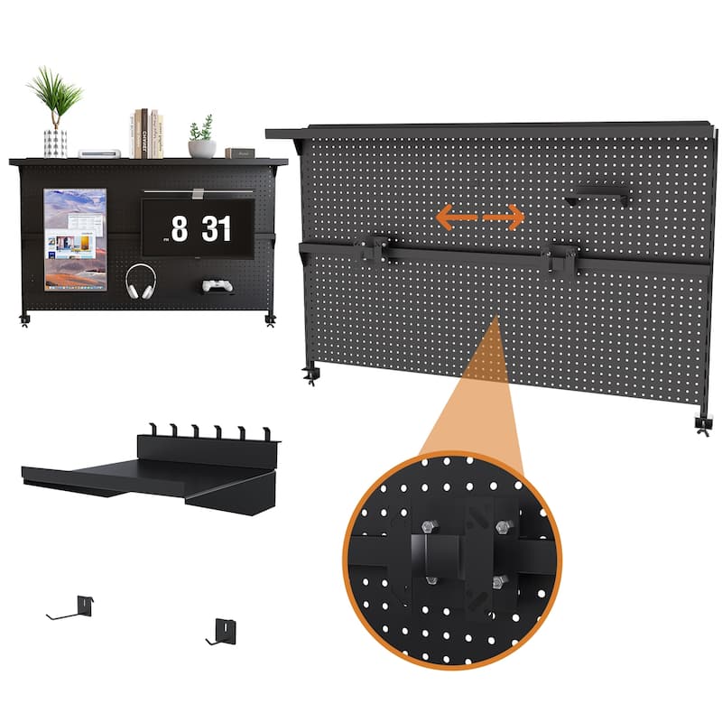 Metal Pegboard Desk Organizer with Dual Monitor Stand, 3 Accessories