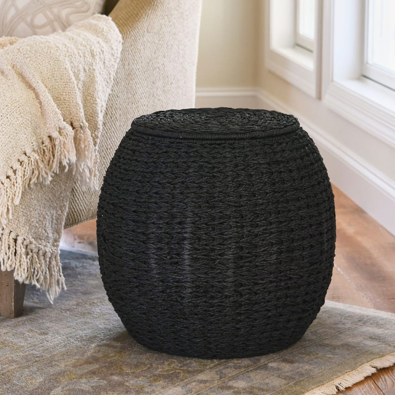 Household Essentials Handwoven Barrel Wicker Storage Basket Side Table - 17.0"L x 17.0"W x 19.0"H