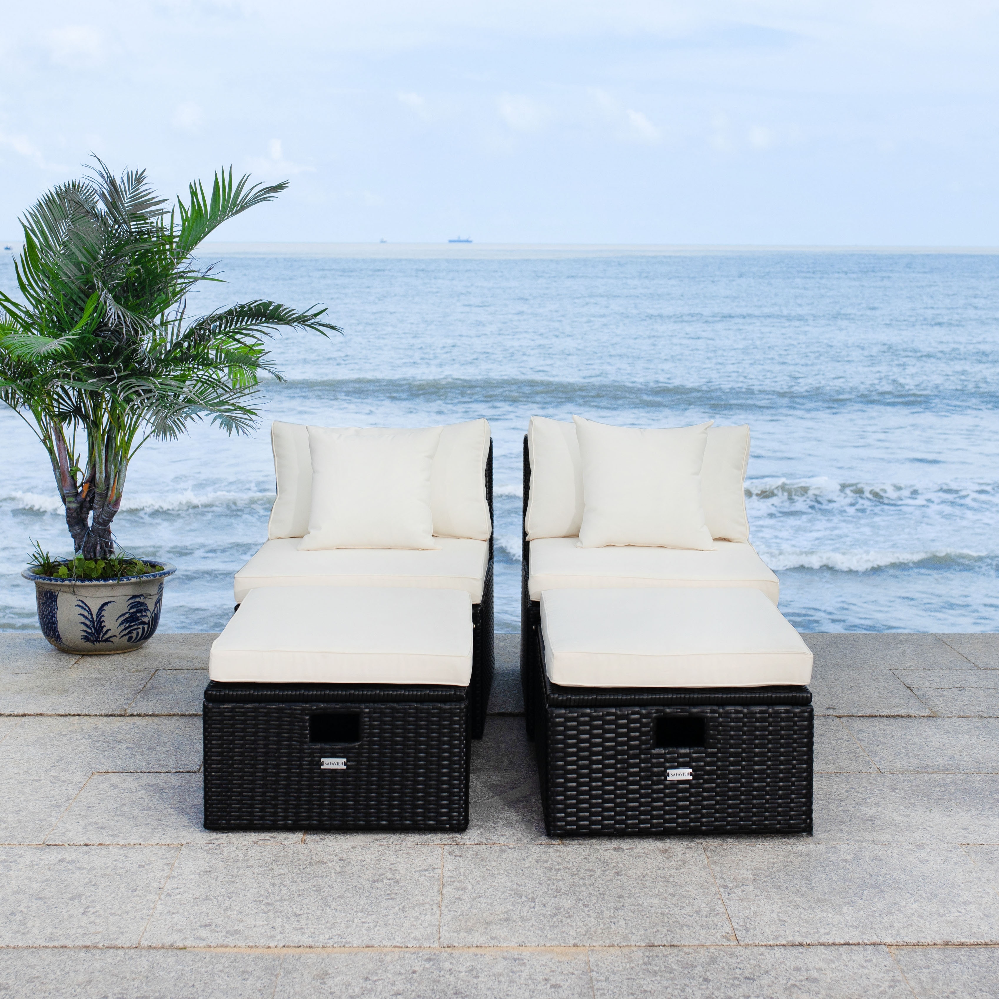 Safavieh outdoor living pramla deals settee with storage ottoman
