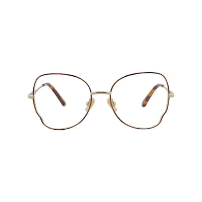 Chloé Round-Frame Metal Optical Frames, Transparent Lens, Shiny Medium Havana Frame