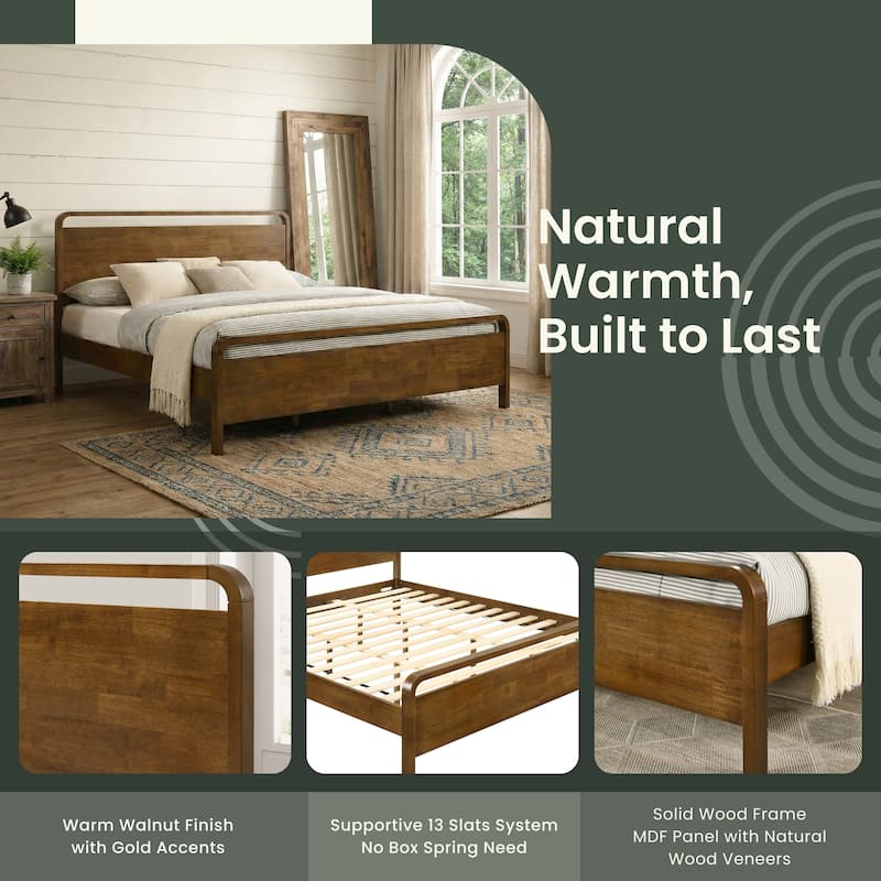 Roundhill Furniture Eldren Wood Platform Bed in Walnut Finish, King